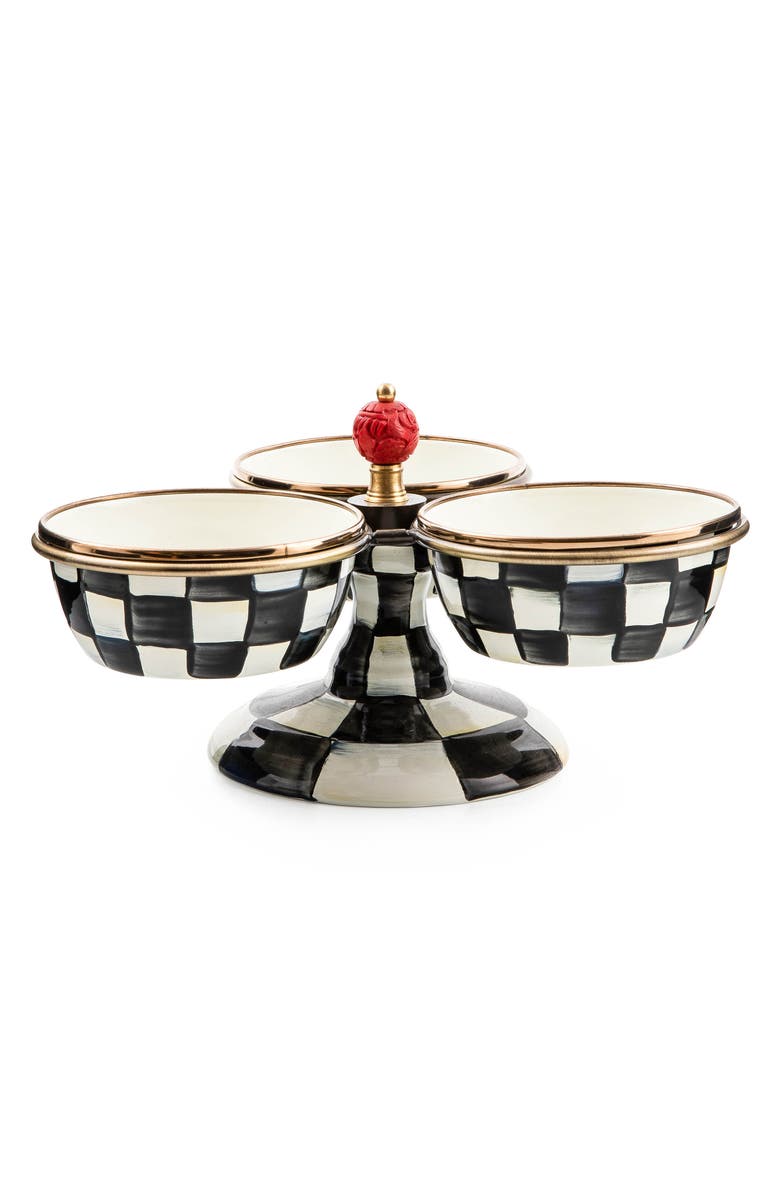 MACKENZIE CHILDS Courtly Check Enameled Steel Triplicity Bowls & Stand Set, Main, color, Black/ White