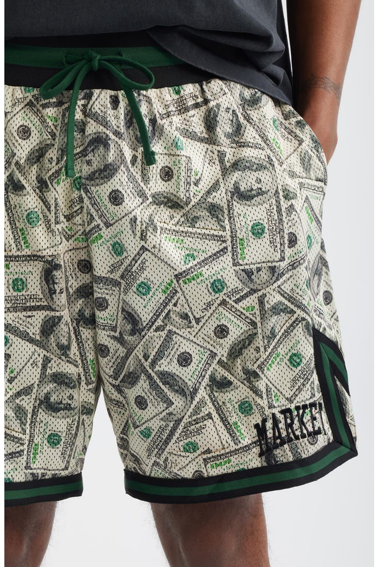 Money Arc Perforated Game Shorts, Alternate, color, GREEN MULTI