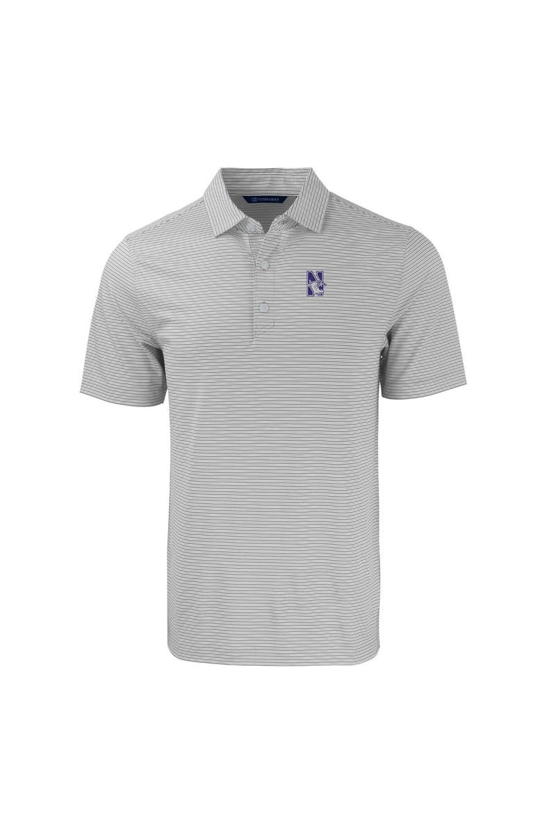 Cutter & Buck Men's Cutter & Buck  Gray/White Northwestern Wildcats Forge Eco Double Stripe Stretch Recycled Polo, Alternate, color, 