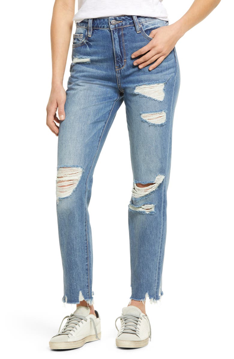 HIDDEN JEANS Ripped High Waist Ankle Straight Leg Jeans, Main, color, 
