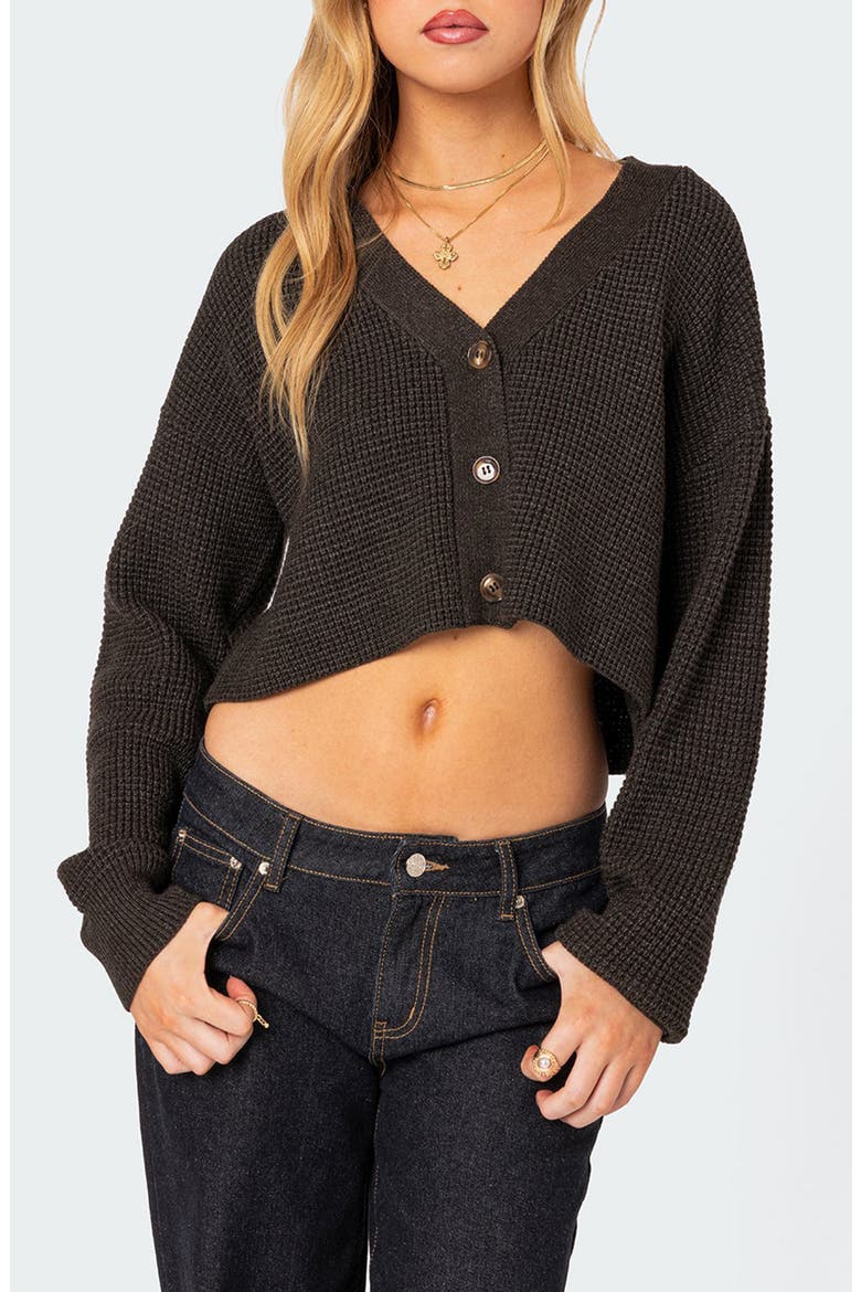 Oversize Waffle Knit Crop Cardigan, Main, color, DARK-GRAY