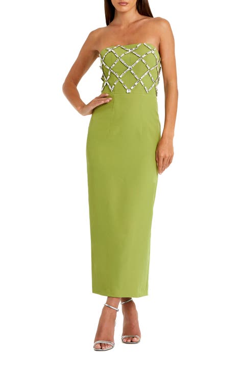 Women's Strapless Crystal-Embellished Column Midi Dress