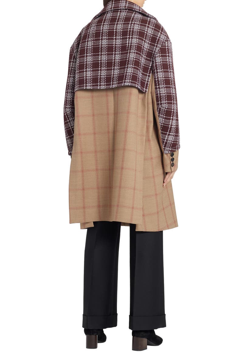 Mixed Media Check Wool Coat, Alternate, color, TOBACCO