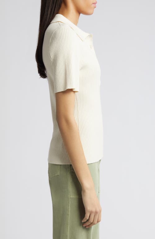 Treasure & Bond Short Sleeve Rib Polo Sweater In Ivory Dove
