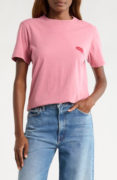 Zewel Lips Embroidered Cotton T-Shirt