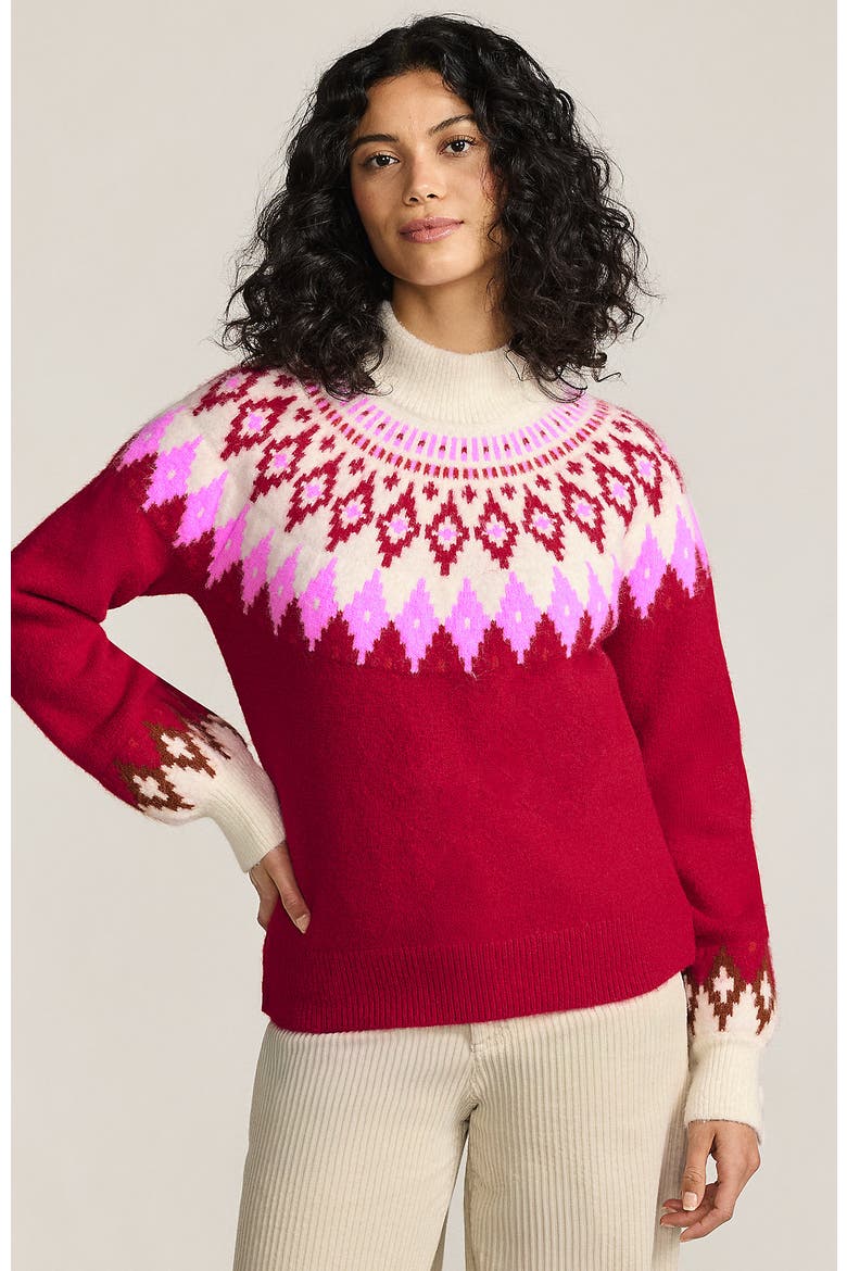 Fuzzy Turtleneck Lantern Sleeve Jacquard Sweater, Main, color, Rich Red Fairisle
