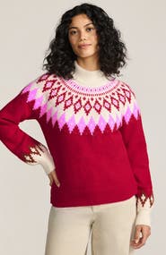 Lands' End Fuzzy Turtleneck Lantern Sleeve Jacquard Sweater