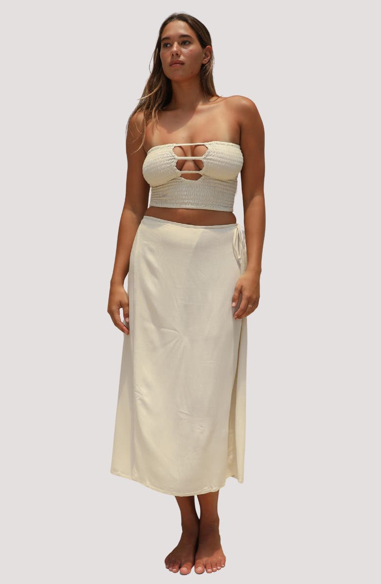 Stone Fox Swim Coco Smocked Crop Tube Top, Alternate, color, Summer Sand