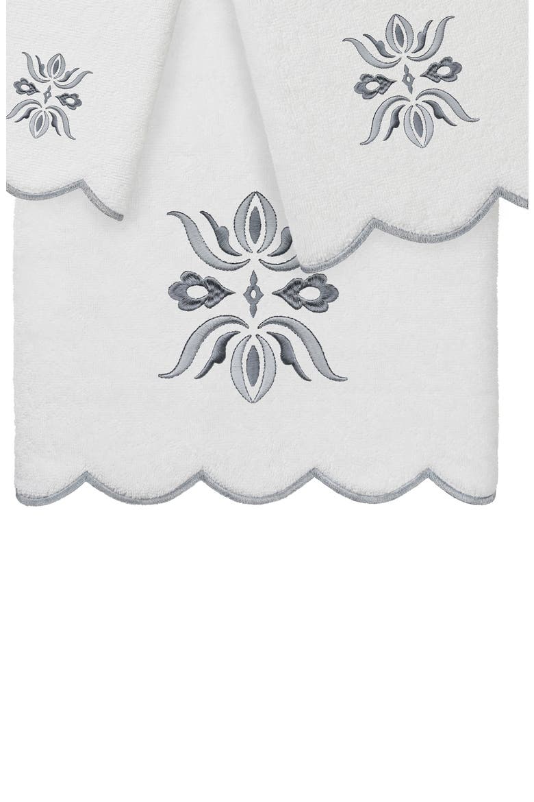 Flower Crest Scallop 3-Piece Towel Set, Alternate, color, WHITE/ GRAY