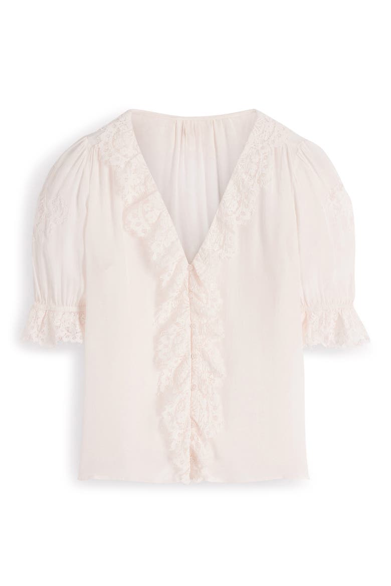 Ruffle V-Neck Lace Top, Alternate, color, IVORY