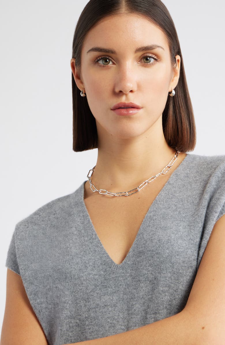 Nordstrom Hammered Paper Clip Chain Necklace, Alternate, color, Silver