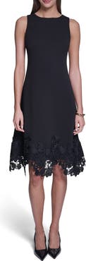 HALSTON Lace Trim A-Line Dress