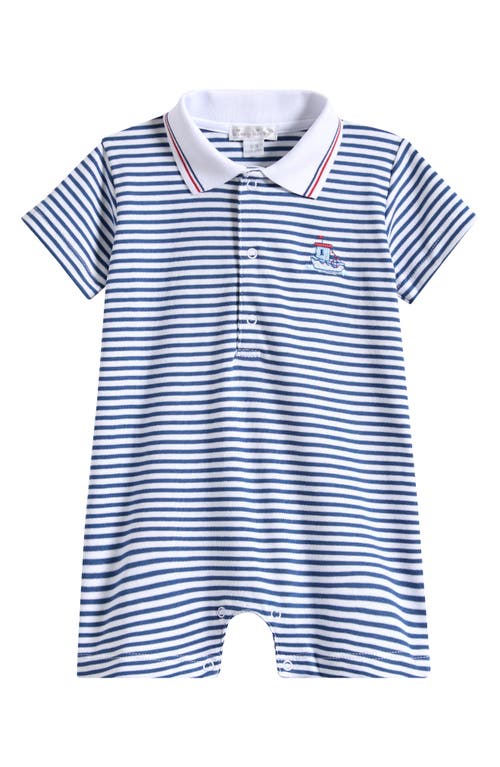 Kissy Kissy Stripe Pima Cotton Polo Romper In Navy