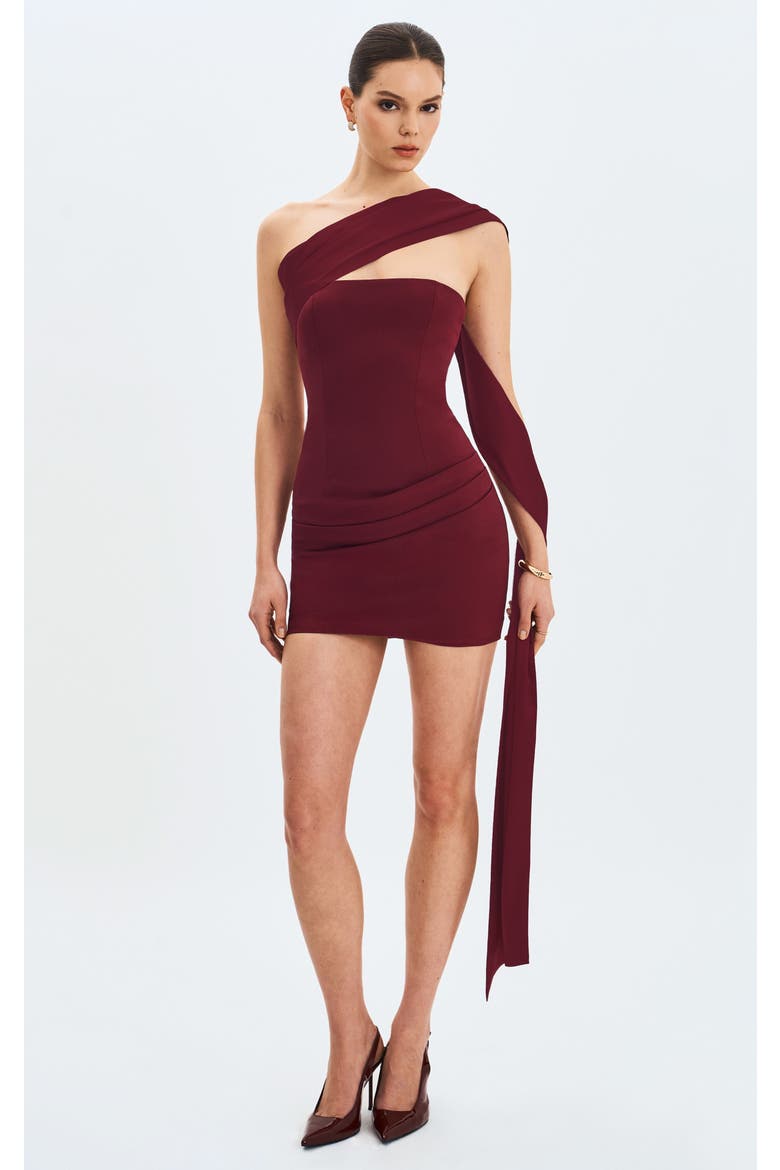 Ovelia Satin Ribbon Strapless Mini Dress, Main, color, Crimson