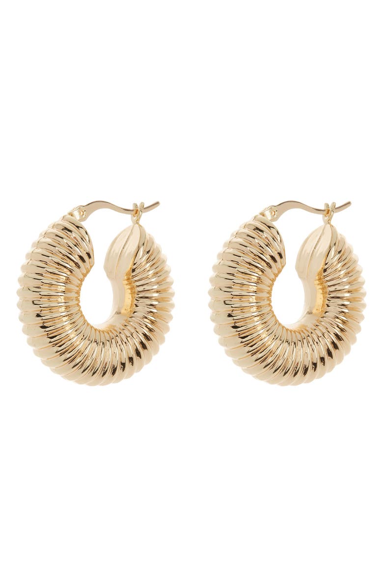 Sterling Forever 14K Gold Plated Ribbed Hoop Earrings, Main, color,