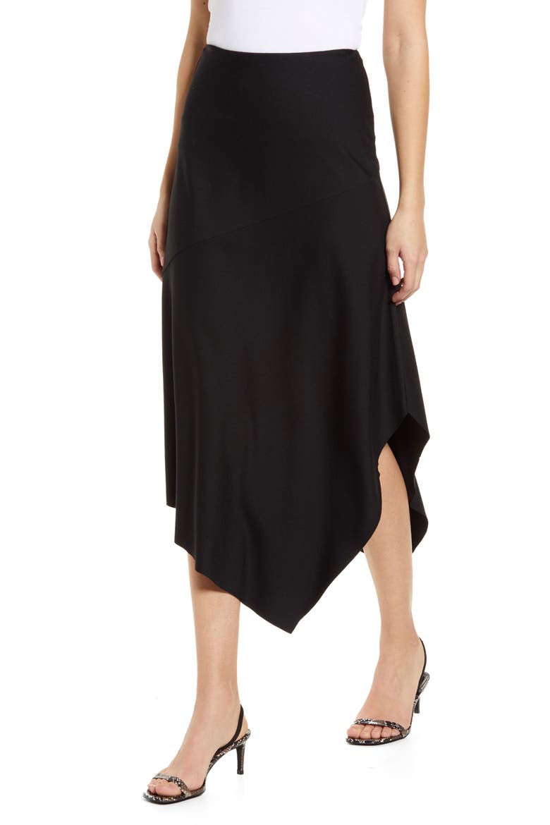 Lyssé Rose Handkerchief Hem Midi Skirt, Main, color, BLACK