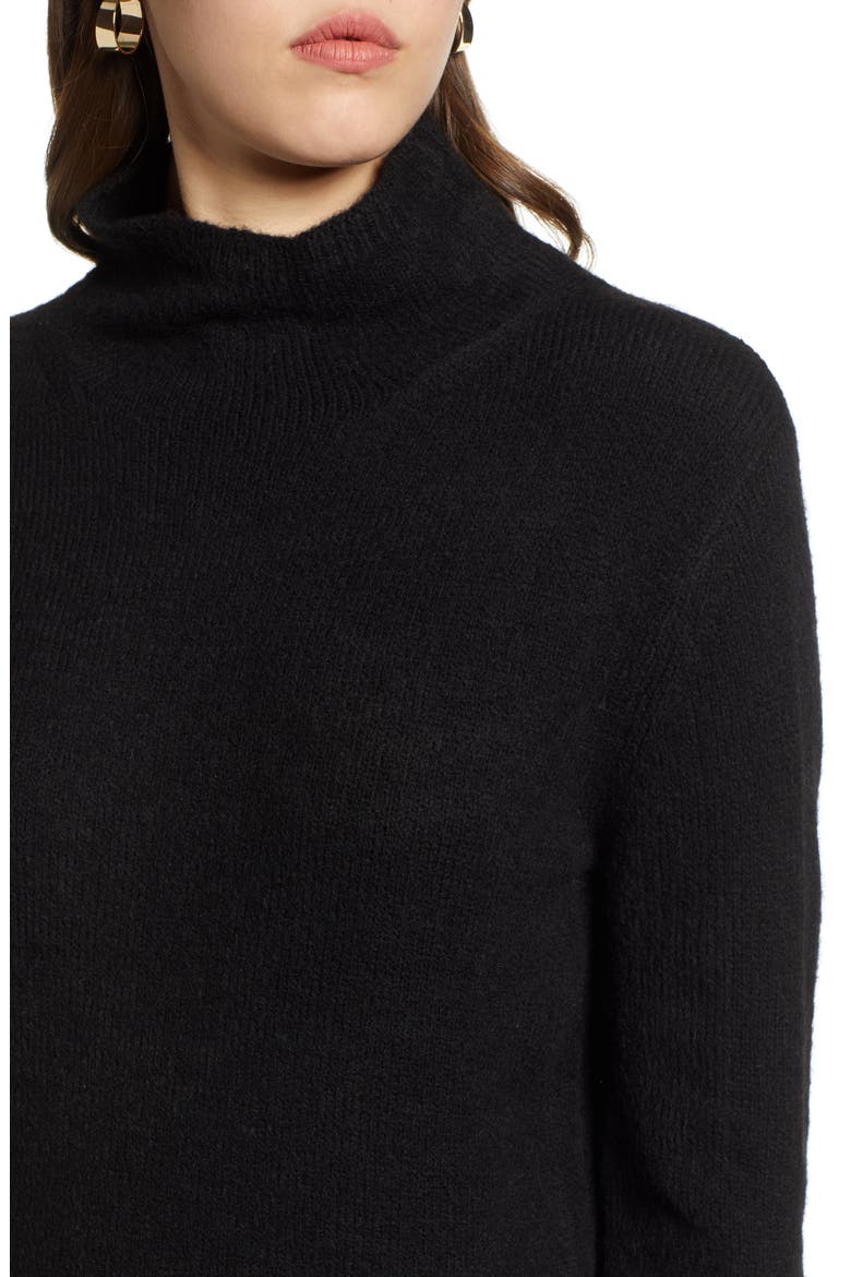 Fuzzy Mock Neck Sweater, Alternate, color, BLACK