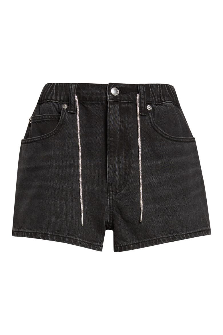Marathon Crystal Drawstring Denim Shorts, Alternate, color, GREY AGED