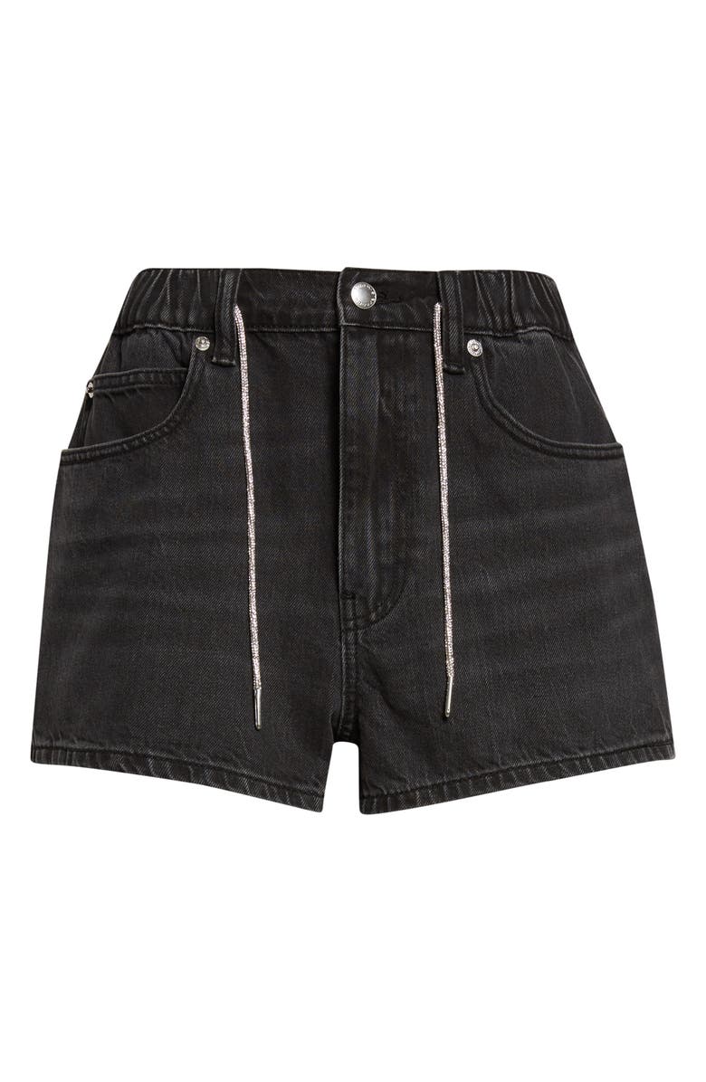 Denim x Alexander Wang Marathon Crystal Drawstring Denim Shorts, Alternate, color, Grey Aged