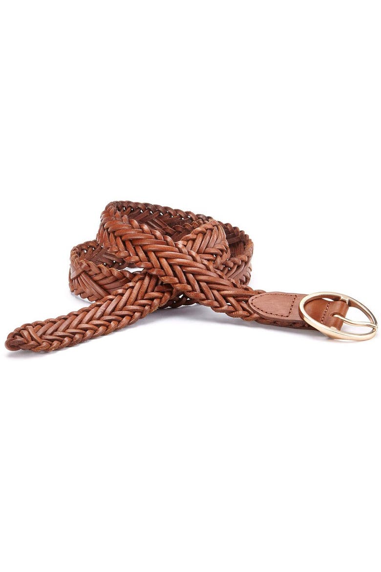 Woven Leather Belt, Alternate, color, Cognac