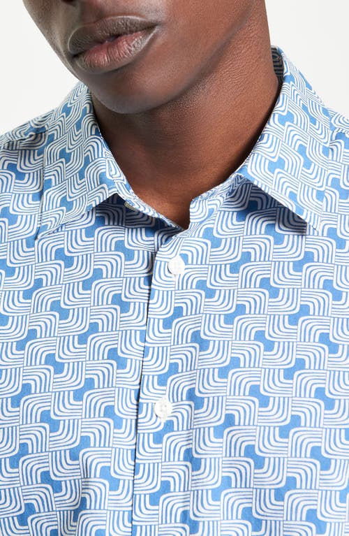Ben Sherman Regular Fit Geo Print Organic Cotton Twill Button-up Shirt In Airforce Blue