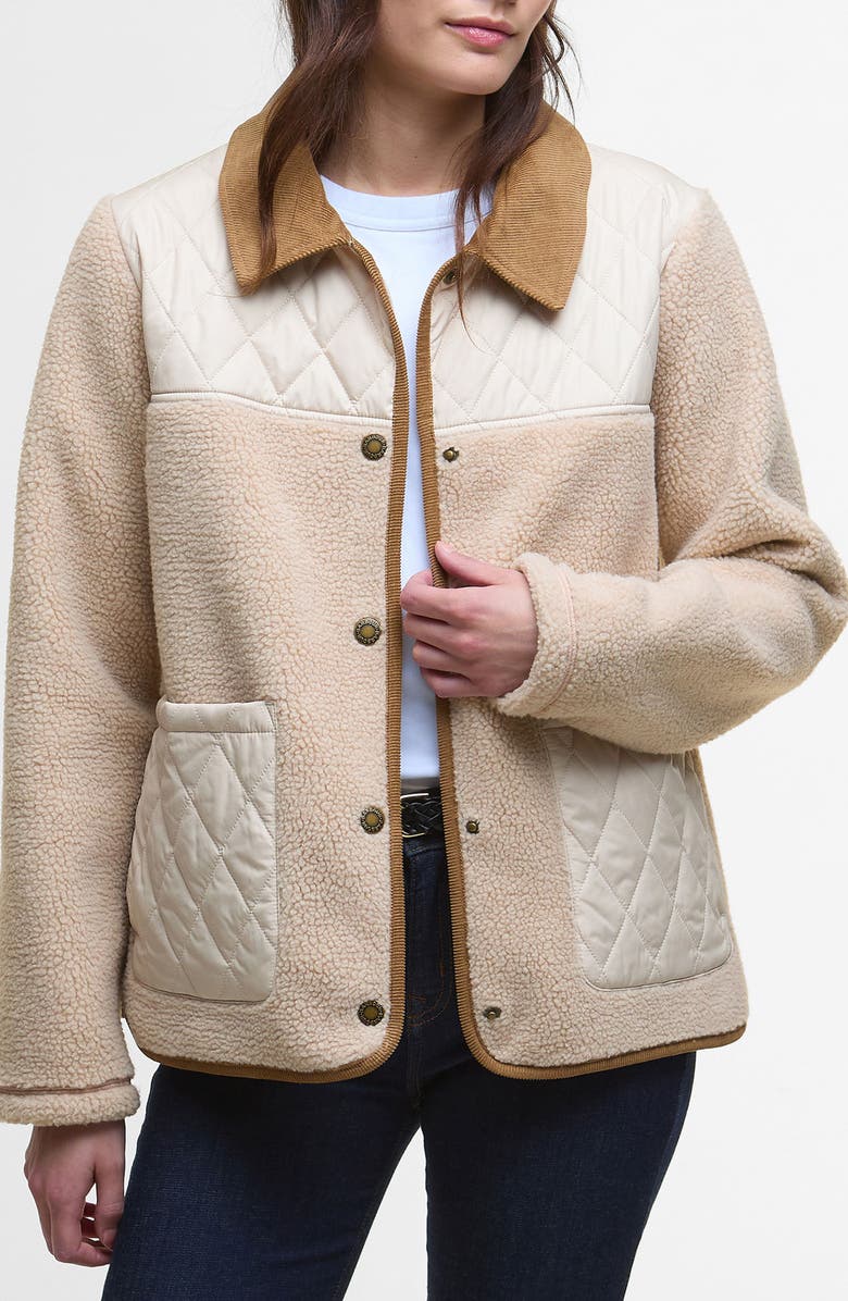 Barbour Laurel High Pile Fleece Quilted Jacket, Main, color, Natural Mist