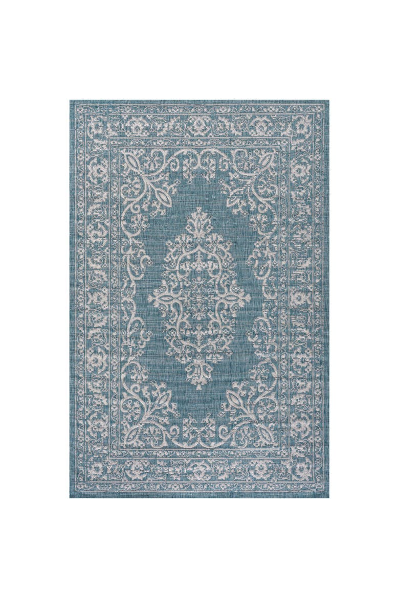 Galon Filigree Indoor/Outdoor Area Rug, Main, color, Teal/Ivory