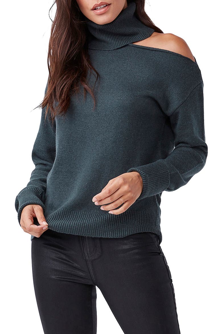 Raundi Cold Shoulder Turtleneck Sweater, Main, color, DARK SPRUCE