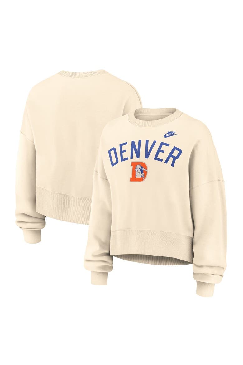 Women's Nike Natural Denver Broncos Oversized High Hip Legacy Arch Phoenix Fleece Sweatshirt, Main, color, Natural