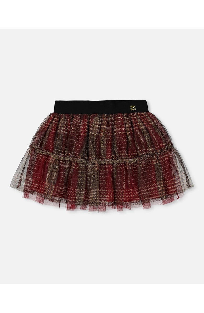 Deux par Deux Little Girl's Glittering Tulle Skirt Red Plaid, Main, color, 