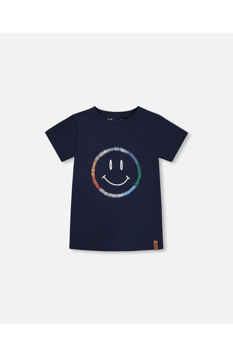 Deux par Deux Little Boy's Organic Cotton Graphic Tee Smiling Navy Blue, Main, color, Smiling Navy Blue
