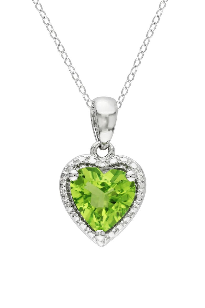 Sterling Silver Peridot Heart Pendant Necklace, Main, color, GREEN