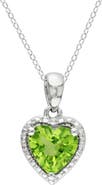 DELMAR Sterling Silver Peridot Heart Pendant Necklace