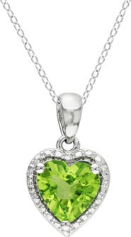 DELMAR Sterling Silver Peridot Heart Pendant Necklace