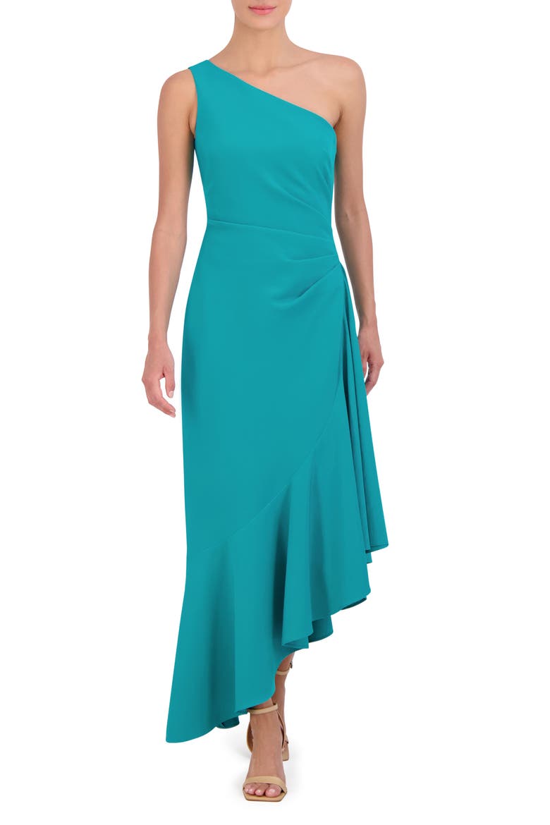 One-Shoulder Midi Cocktail Dress, Main, color, TURQUOISE