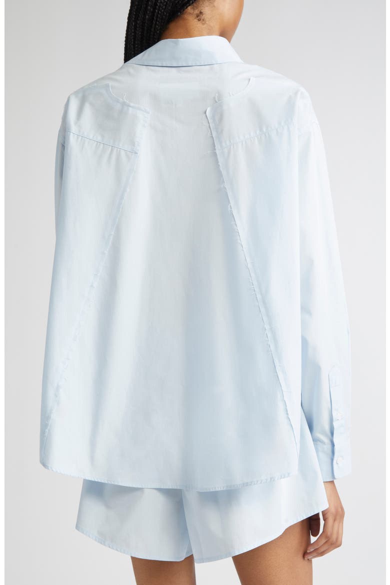 Raw Edge Panel High-Low Cotton Poplin Button-Up Shirt, Alternate, color, LIGHT BLUE