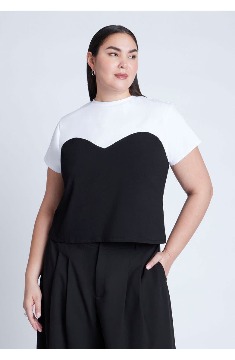 ELOQUII Twofer Tee, Alternate, color, White And Black