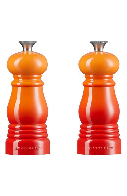 Le Creuset Petite Salt And Pepper Mill Set With Adjustable Grind In Flame