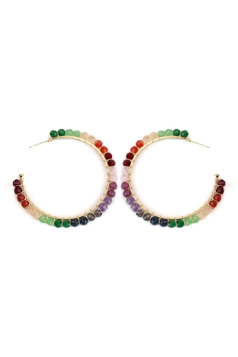Gemstone Beaded Hoop Earrings, Main, color, MULTI