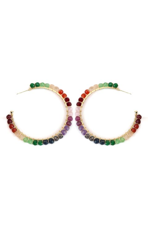 Gemstone Beaded Hoop Earrings