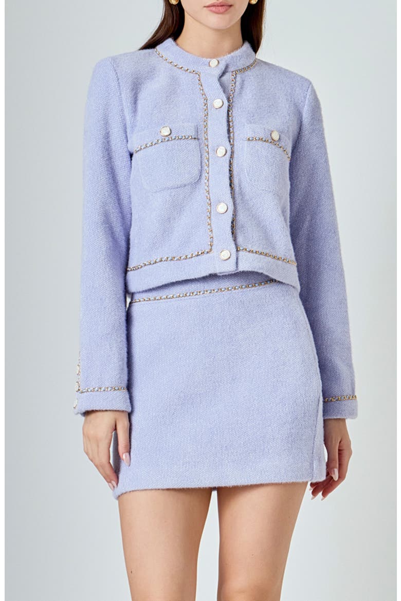 Chain Trim Miniskirt, Main, color, POWDER BLUE