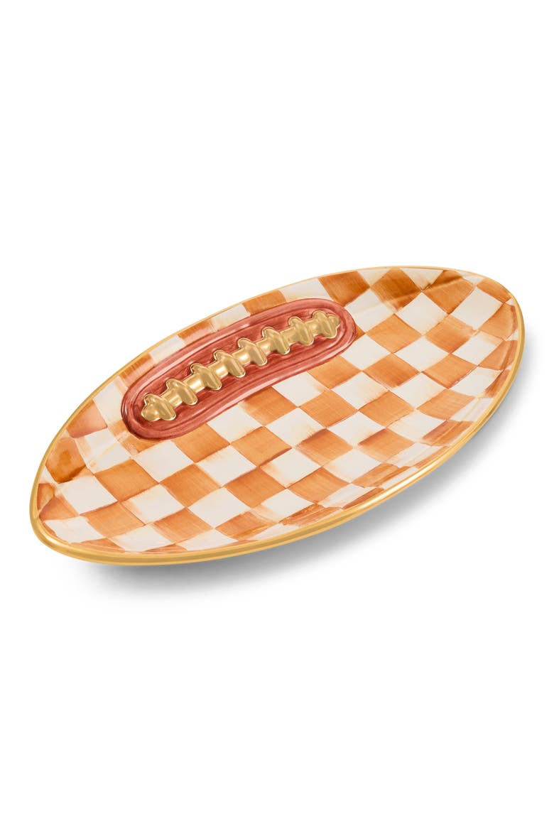 Ginger Check Football Ceramic Serving Tray, Main, color, ORANGE