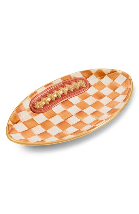 Ginger Check Football Ceramic Serving Tray