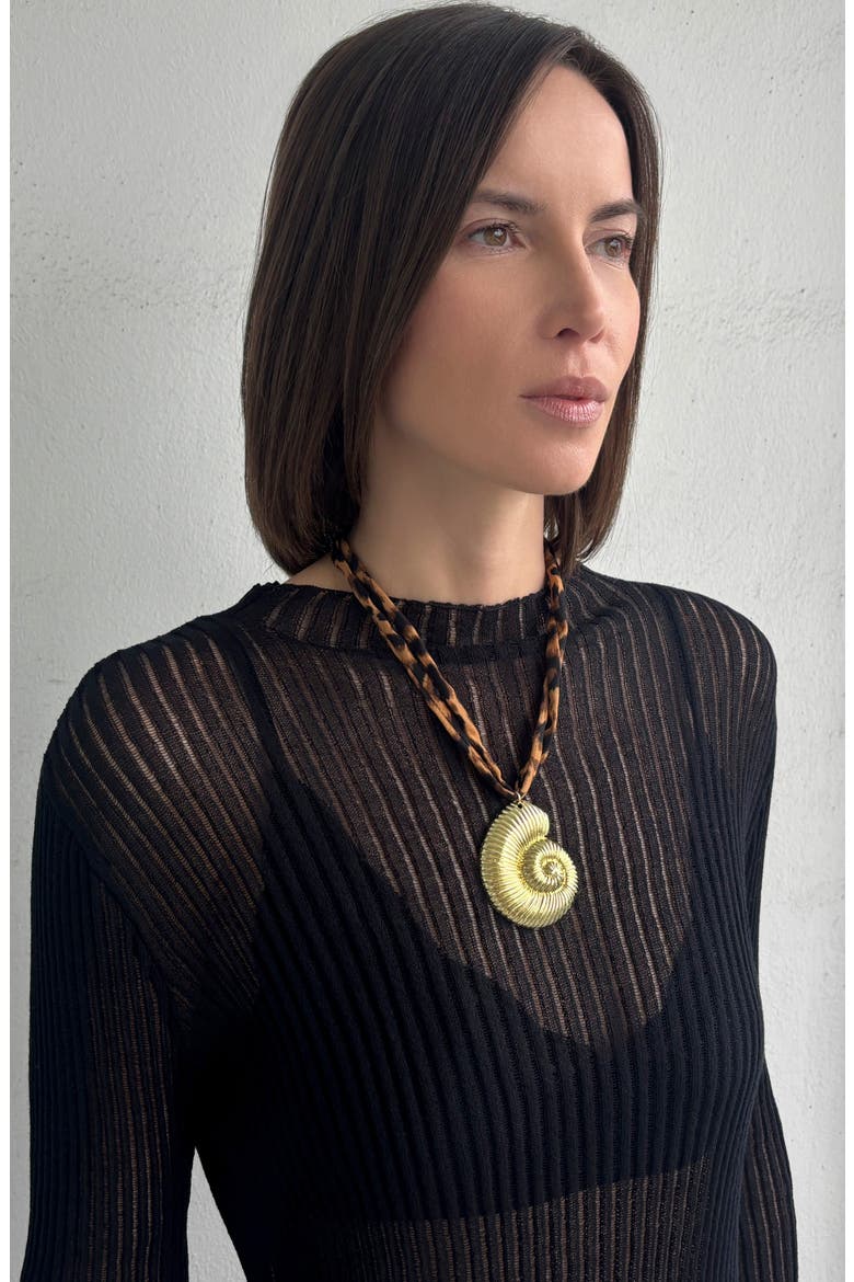 Shell Pendant Leopard Print Necklace, Alternate, color, BROWN/ GOLD