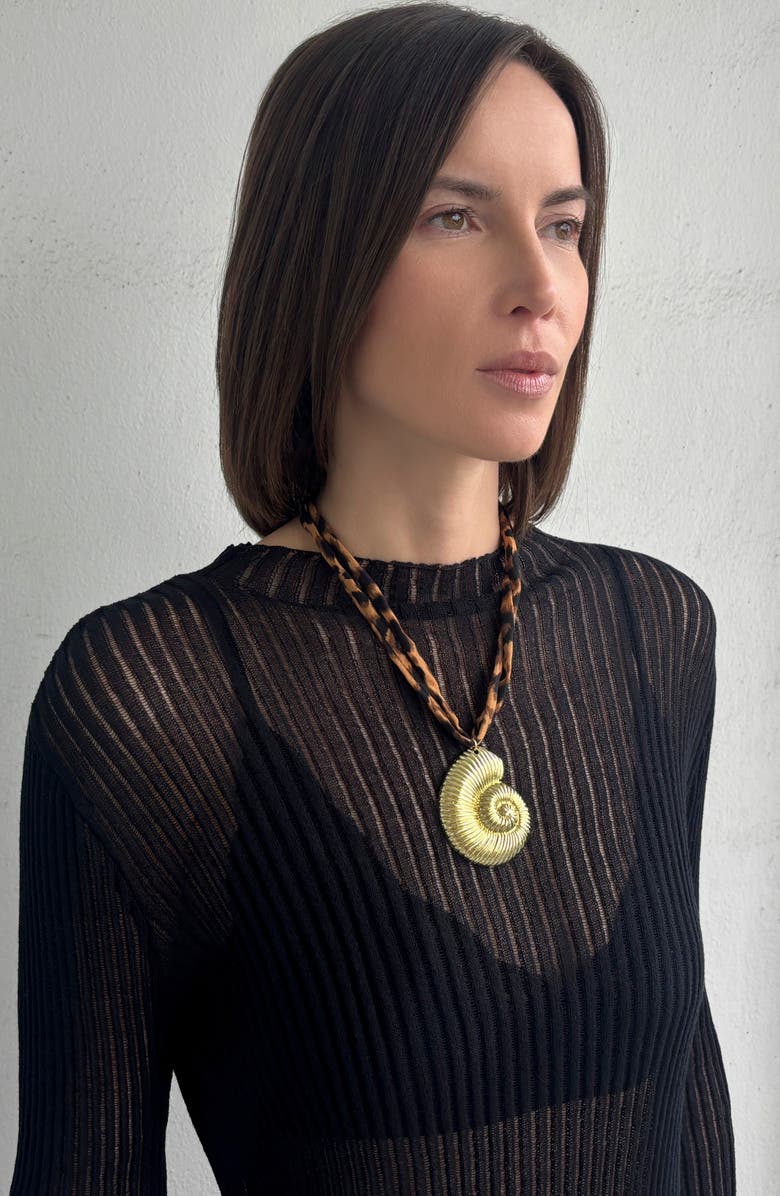 Adornia Shell Pendant Leopard Print Necklace, Alternate, color, 