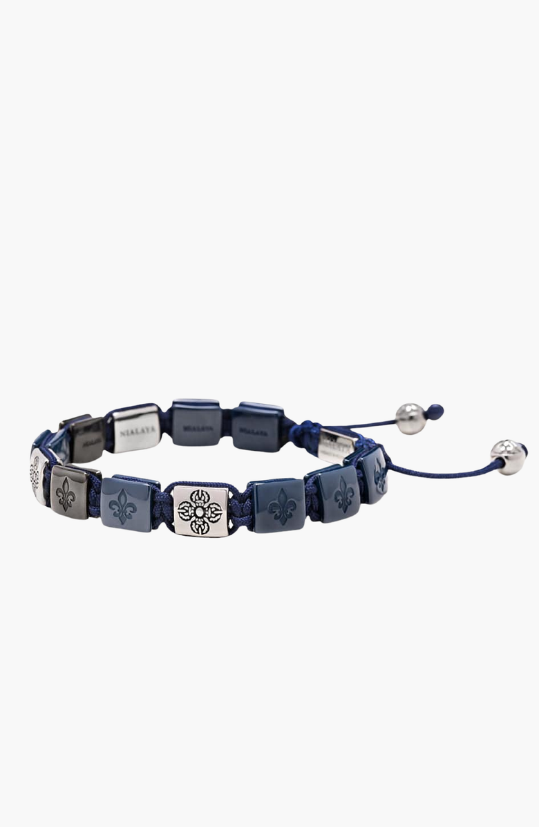 Nialaya Blue Ceramic Flatbead Bracelet, Alternate, color, Blue / Silver