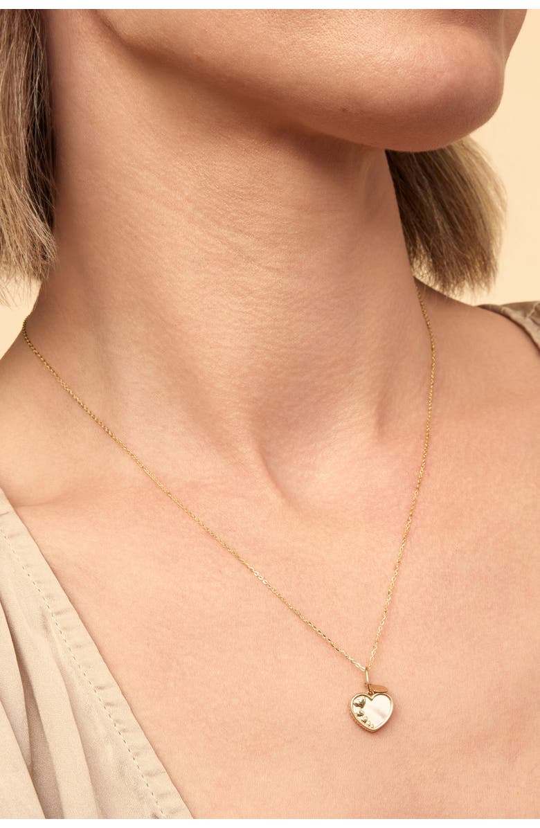 Oradina 14K Gold Heart to Heart Pendant Charm, Alternate, color, Yellow Gold, Mother Of Pearl