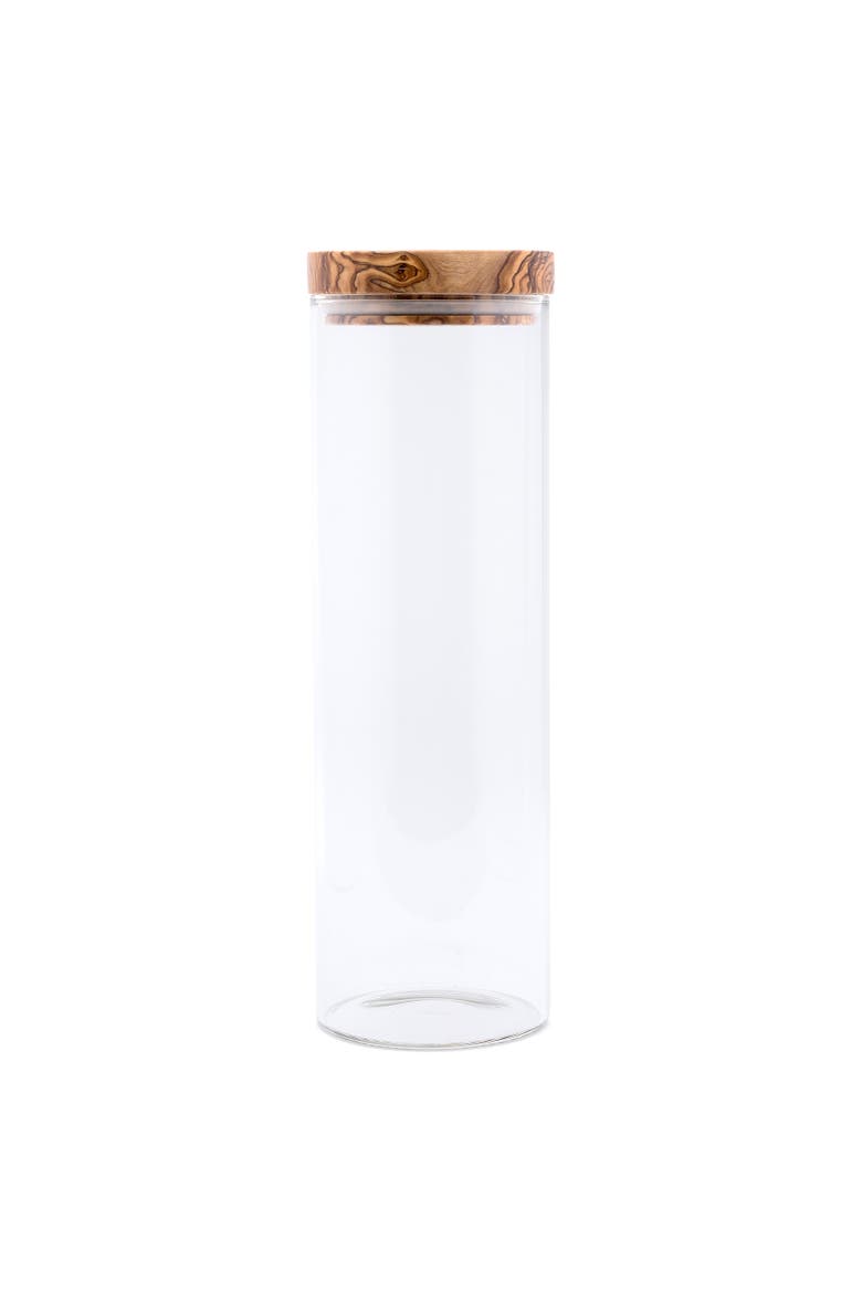 Glass Storage Jar With Olive Wood Lid, 50-ounce, Alternate, color, Brown