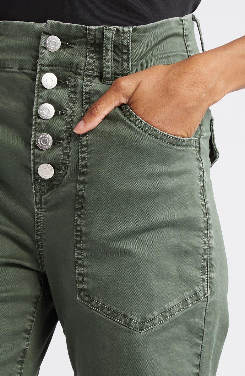 Veronica Beard Arya Button Fly Stretch Cotton Pants, Alternate, color, Army Green