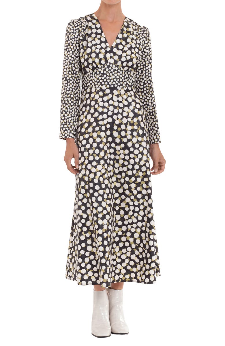 Donna Morgan V-Neck Puff Sleeve Empire Waist Midi Dress, Main, color, 